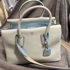 Great Condition MCM shoulder bag in dusty gray/baby blue color.
